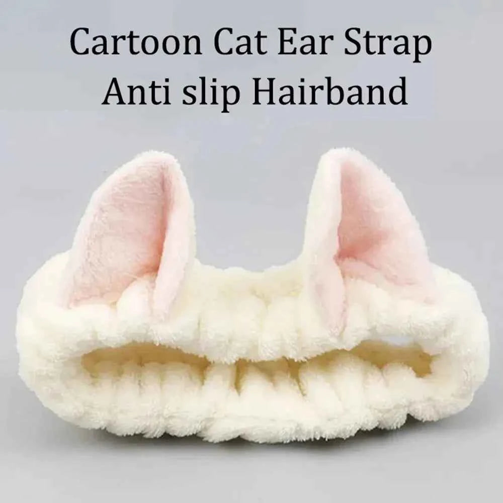Cute Coral Plush Cat Hairband for Makeup & Skincare