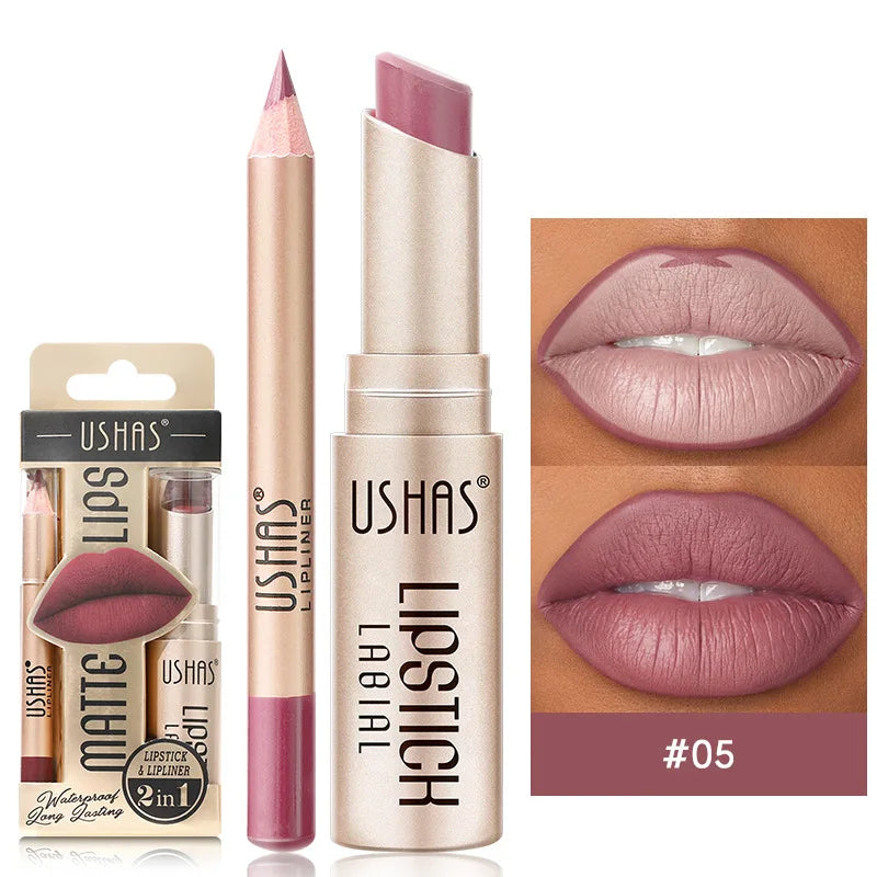 Elevate Your Look: USHAS 12-Color Lipstick & Liner Duo