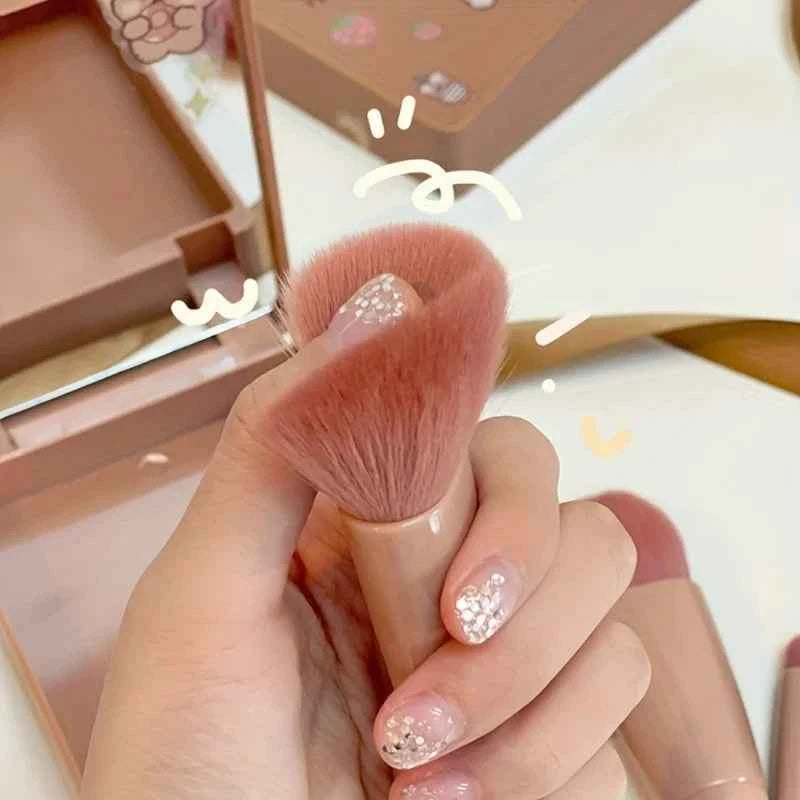 Travel-Ready: 5Pcs Portable Makeup Brush Set with Mirror