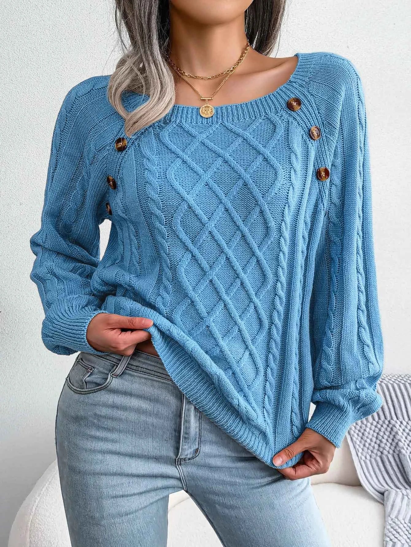Chic Square Collar Knitted Pullover for Autumn & Winter
