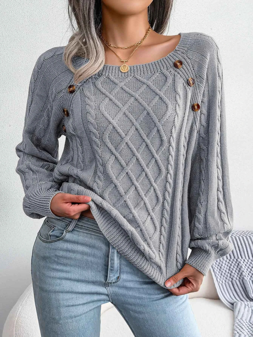 Chic Square Collar Knitted Pullover for Autumn & Winter