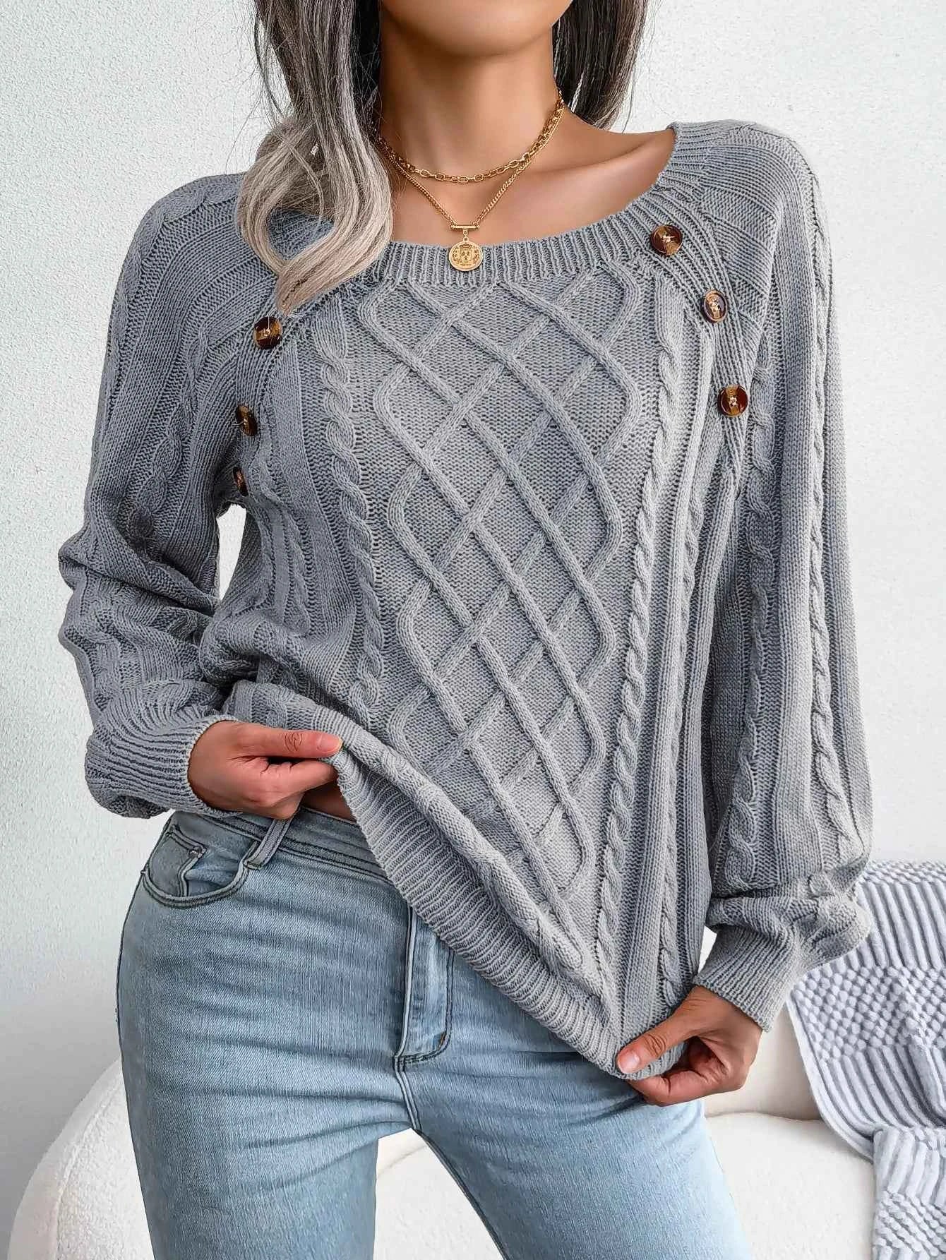 Chic Square Collar Knitted Pullover for Autumn & Winter