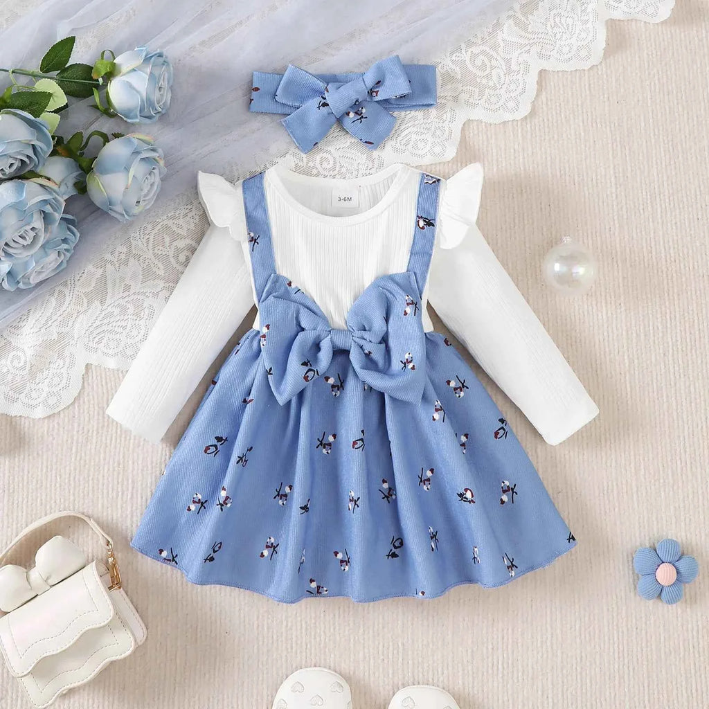 Floral Big Bow Dress Set for Infants 0-24 Months