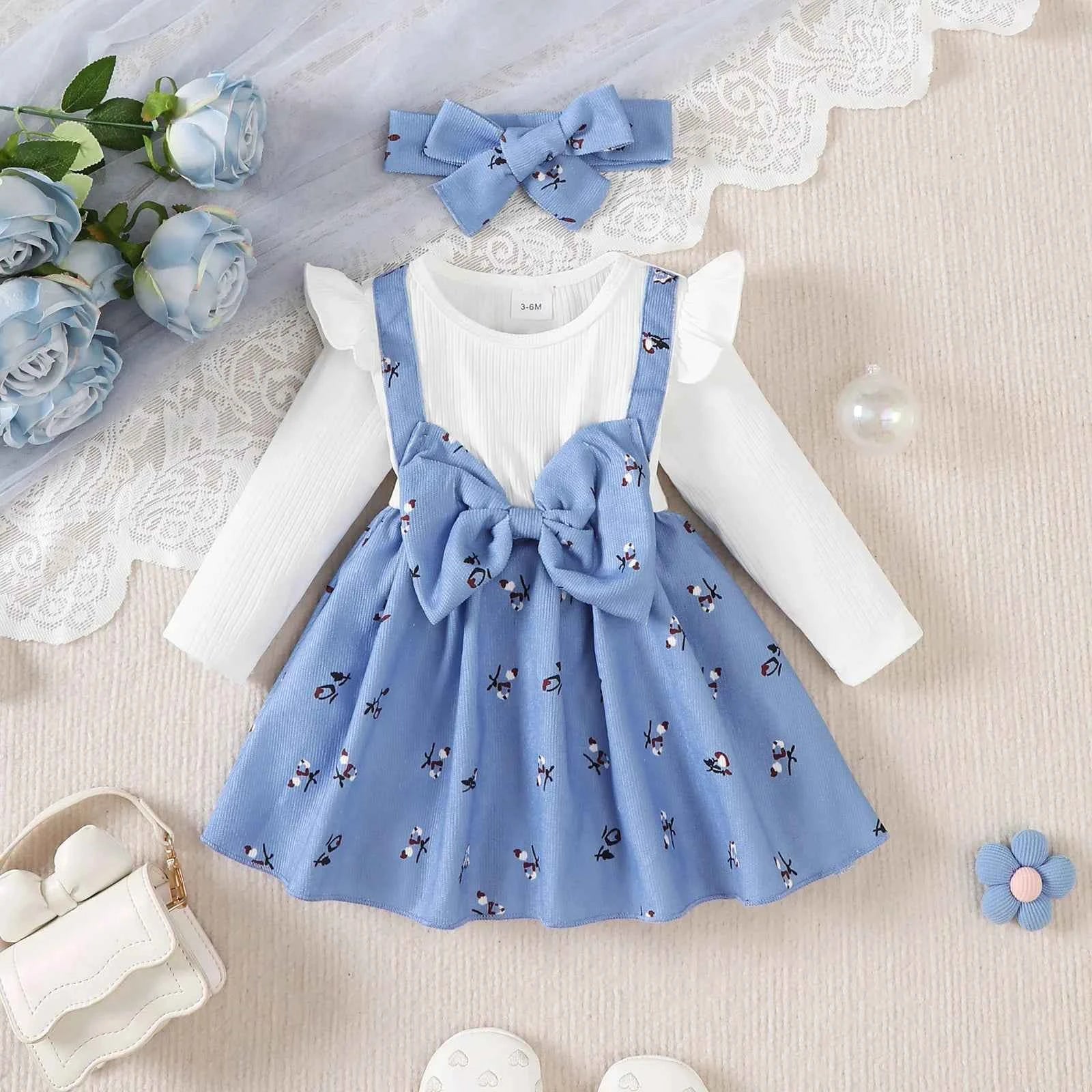 Floral Big Bow Dress Set for Infants 0-24 Months