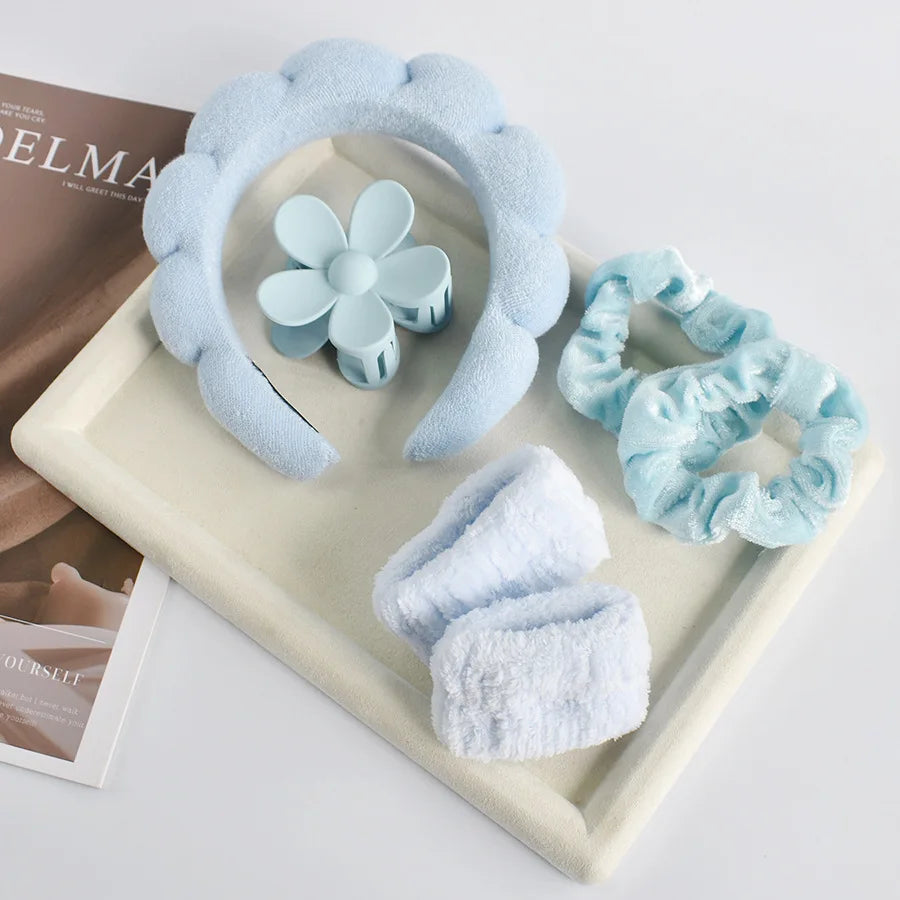 Stylish Microfiber Wristbands & Spa Bubble Headband Set