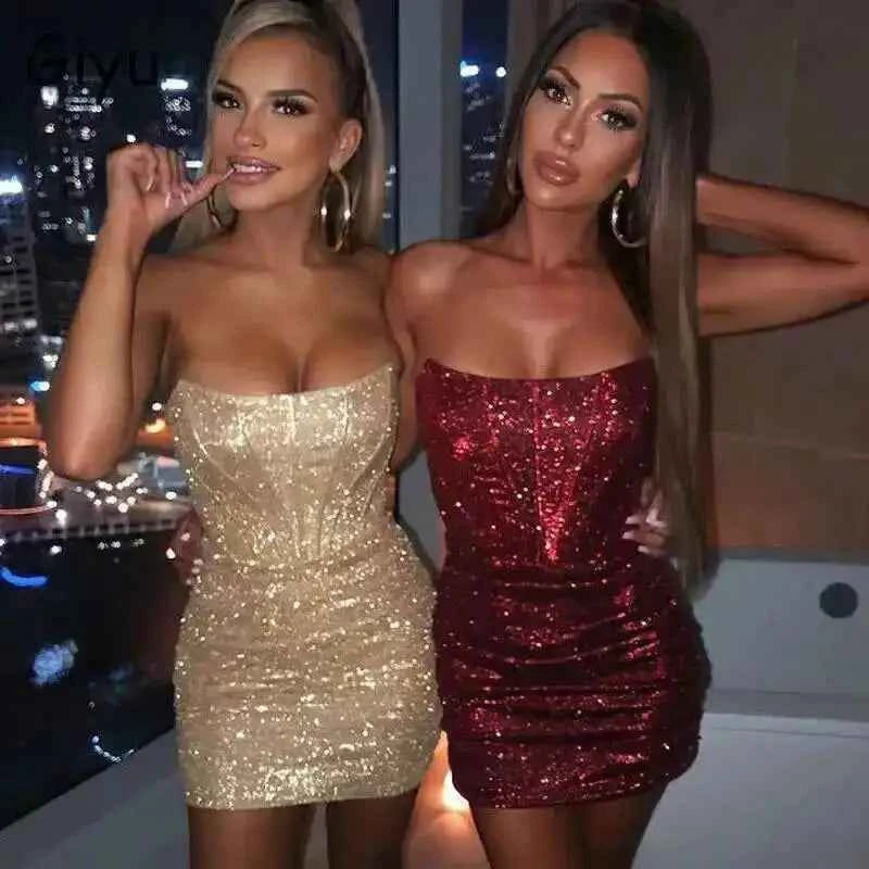 Elegant Glitter Bodycon Mini Dress for Summer Nights