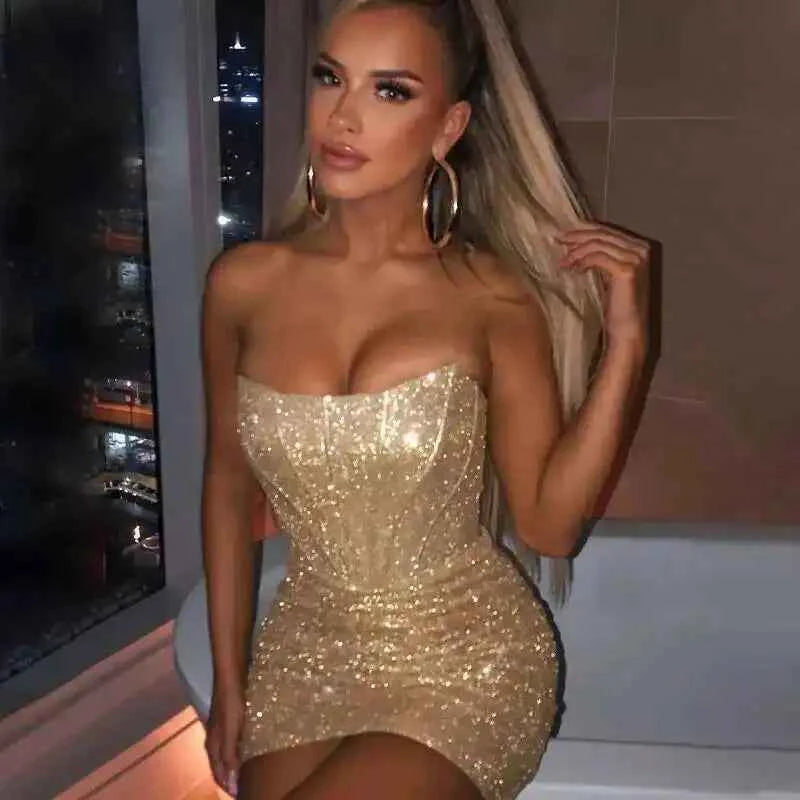 Elegant Glitter Bodycon Mini Dress for Summer Nights