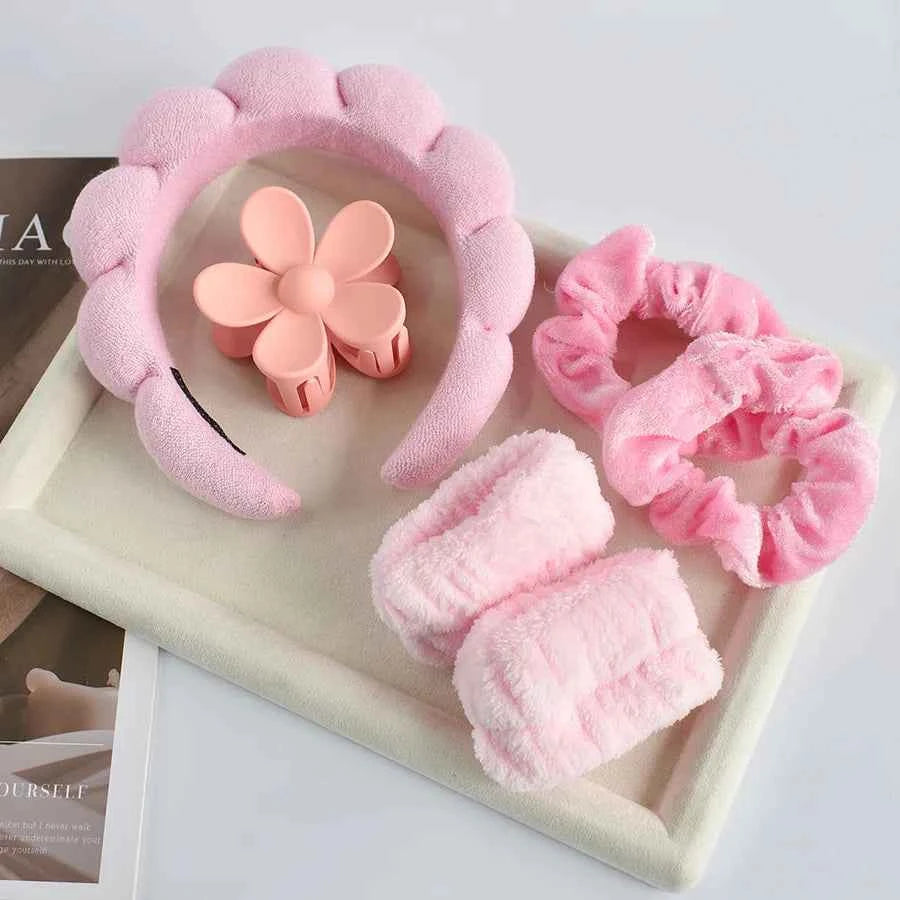 Stylish Microfiber Wristbands & Spa Bubble Headband Set