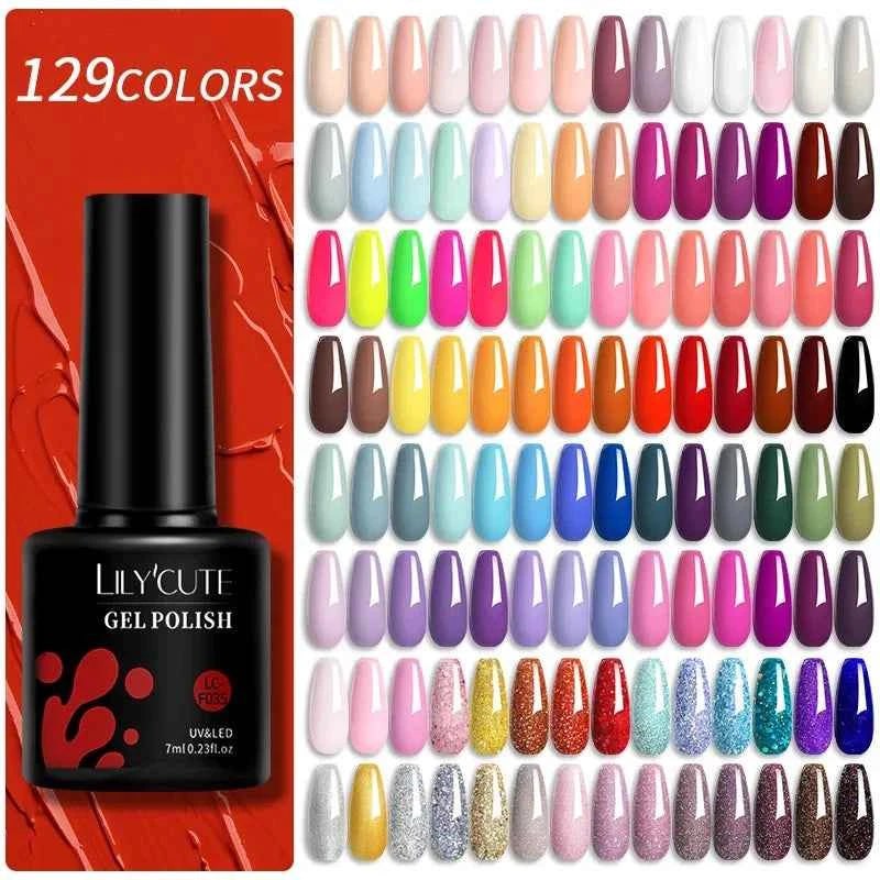 Vibrant LILYCUTE 129 Colors Gel Polish - 7ML Perfection