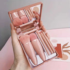 Travel-Ready: 5Pcs Portable Makeup Brush Set with Mirror