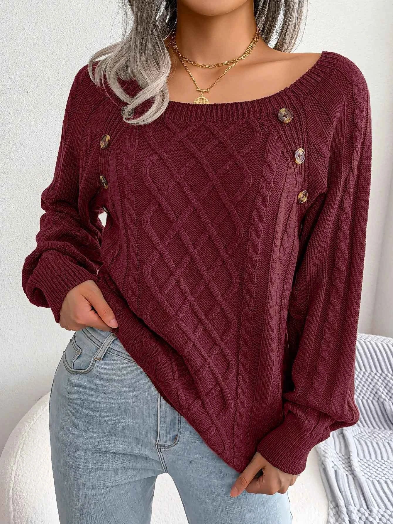 Chic Square Collar Knitted Pullover for Autumn & Winter