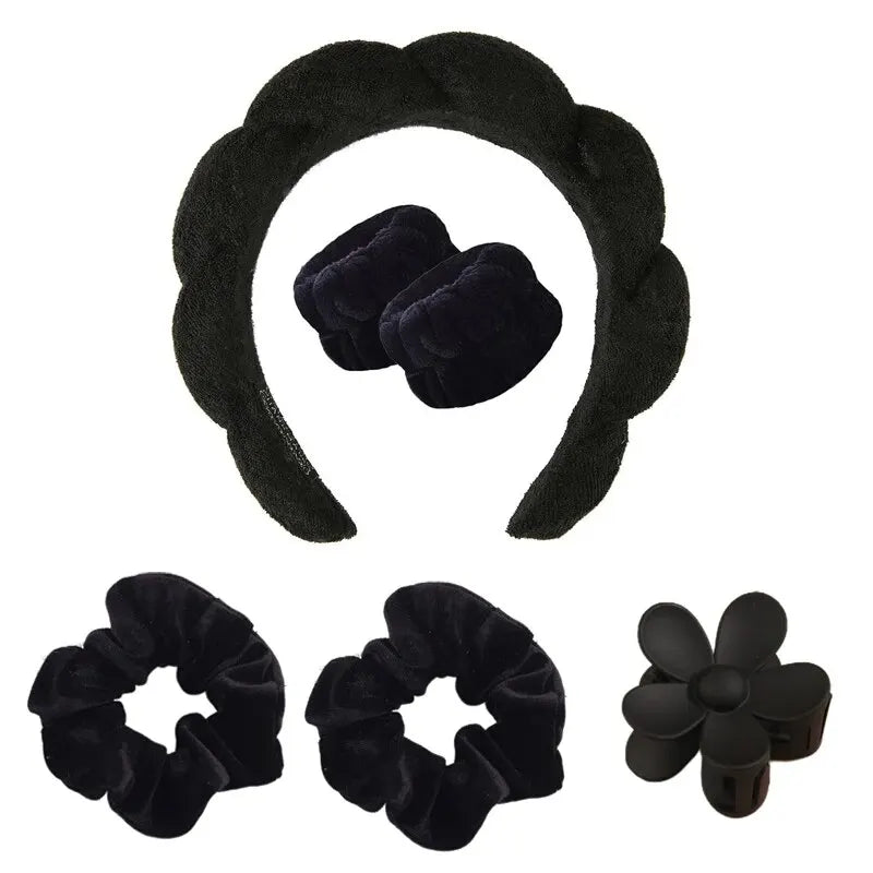 Stylish Microfiber Wristbands & Spa Bubble Headband Set