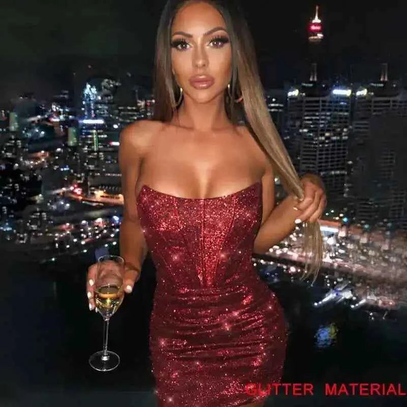 Elegant Glitter Bodycon Mini Dress for Summer Nights