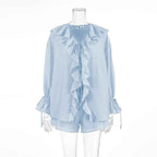Tornova Women's Ruffled Spring Shorts & V-Neck Set