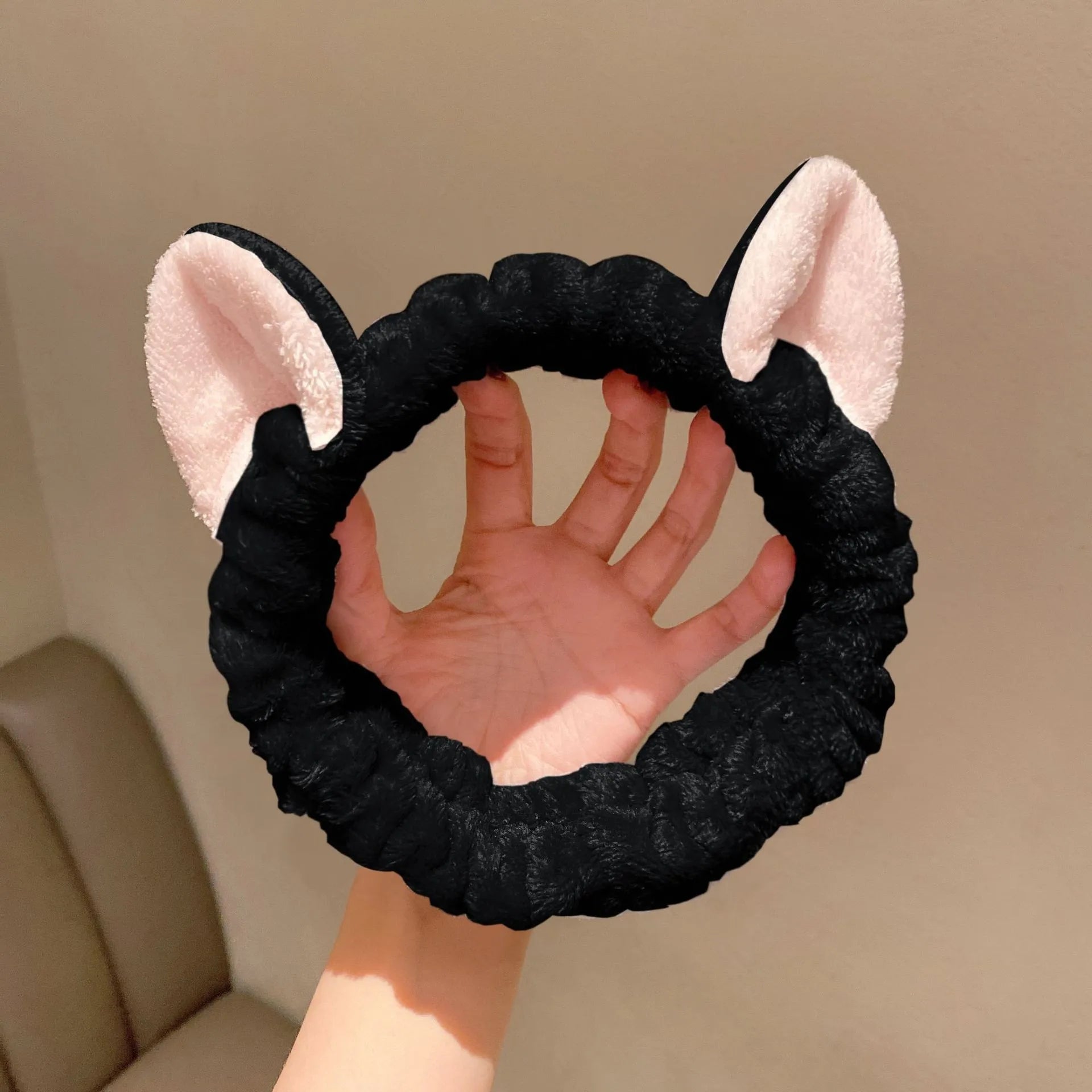 Cute Coral Plush Cat Hairband for Makeup & Skincare