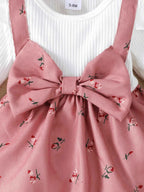 Floral Big Bow Dress Set for Infants 0-24 Months