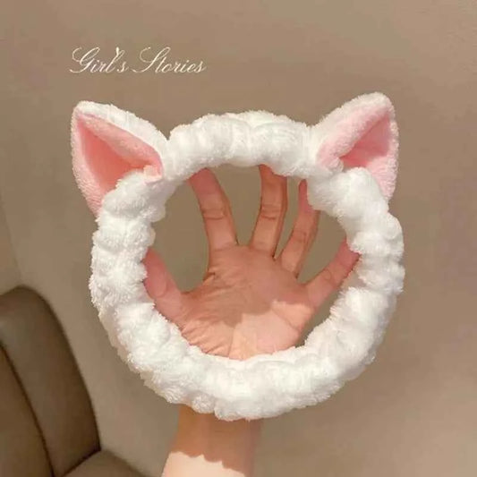 Cute Coral Plush Cat Hairband for Makeup & Skincare
