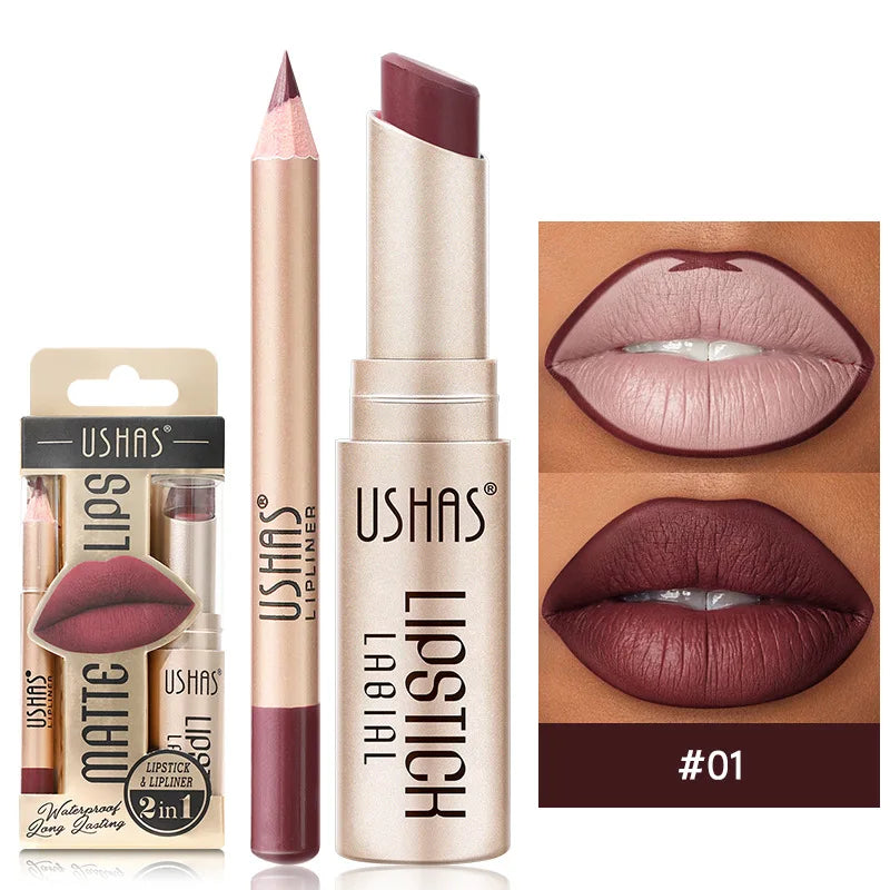 Elevate Your Look: USHAS 12-Color Lipstick & Liner Duo