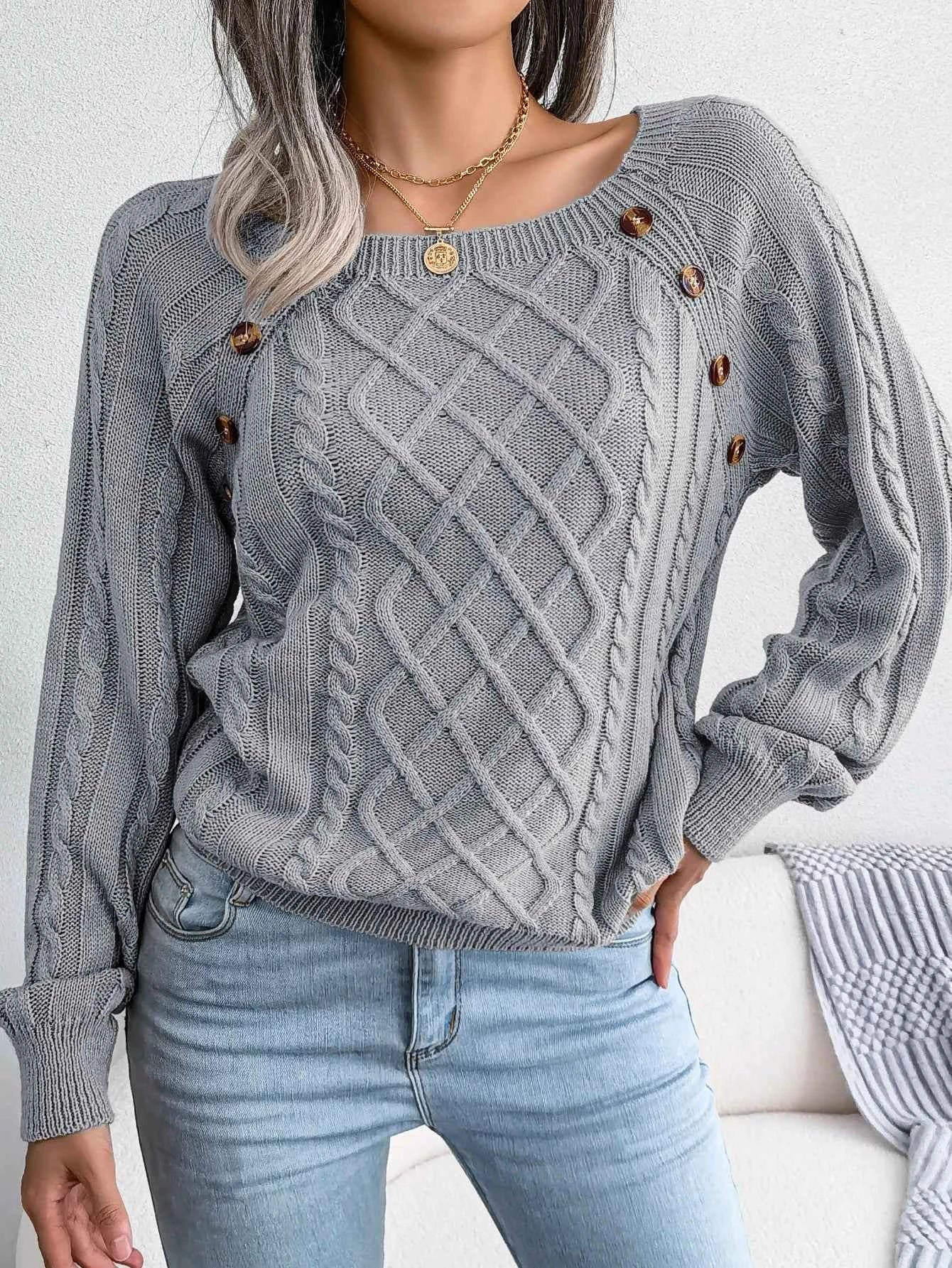 Chic Square Collar Knitted Pullover for Autumn & Winter