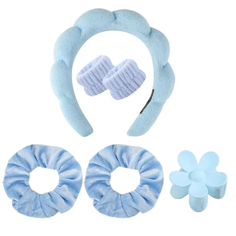 Stylish Microfiber Wristbands & Spa Bubble Headband Set