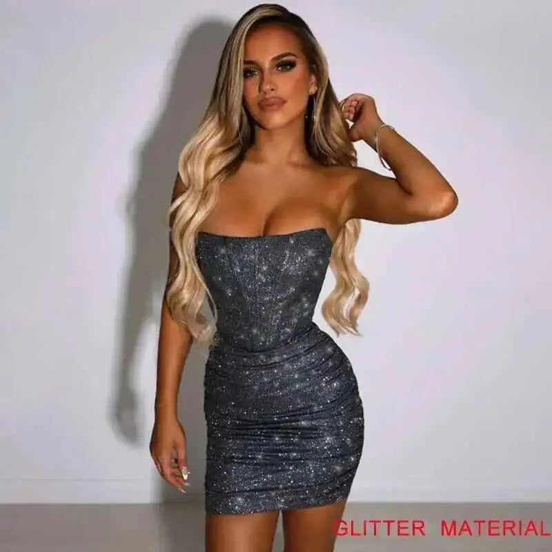 Elegant Glitter Bodycon Mini Dress for Summer Nights