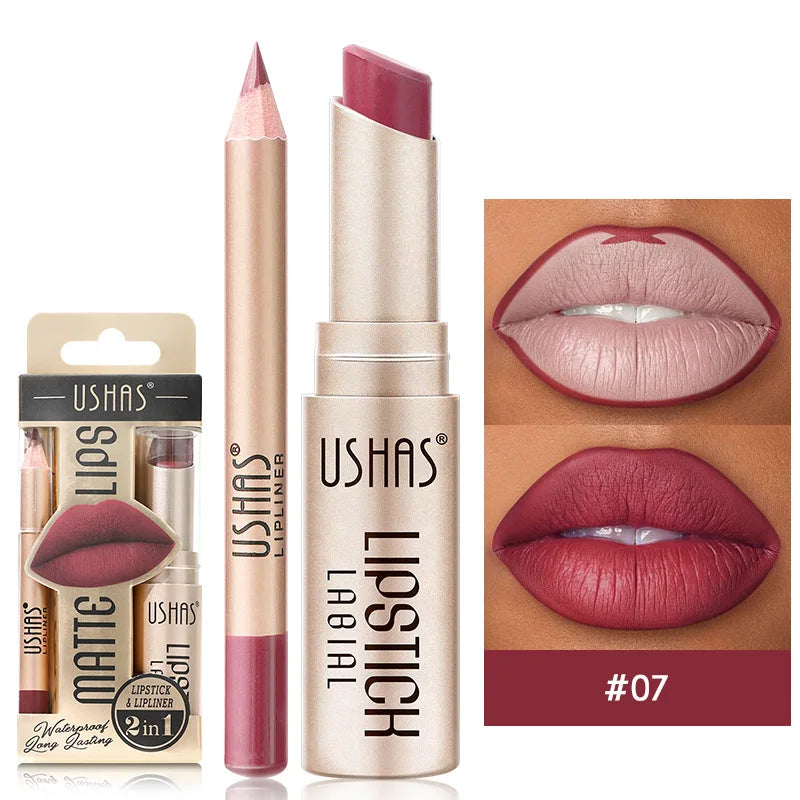 Elevate Your Look: USHAS 12-Color Lipstick & Liner Duo