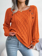 Chic Square Collar Knitted Pullover for Autumn & Winter