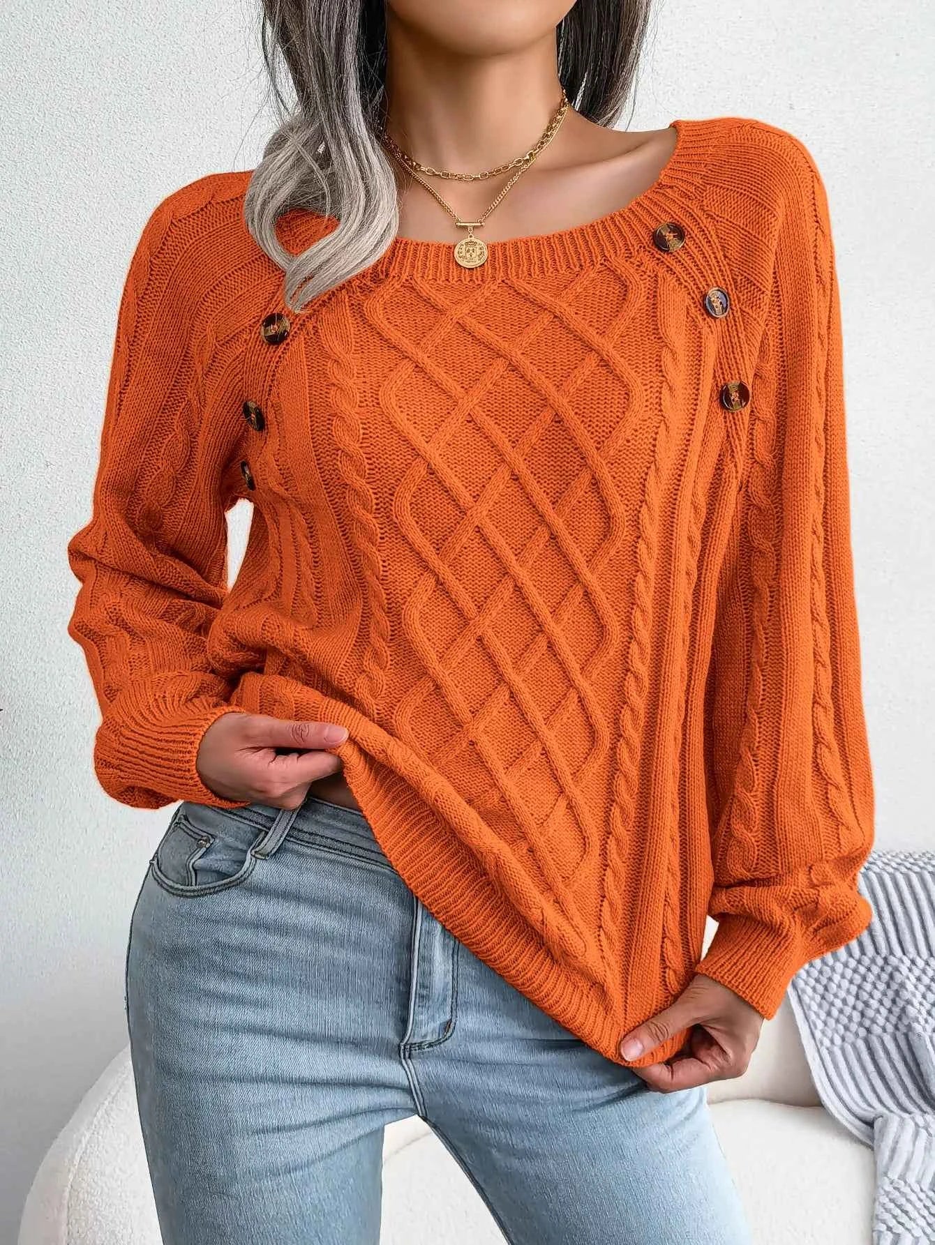 Chic Square Collar Knitted Pullover for Autumn & Winter