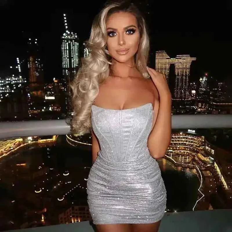 Elegant Glitter Bodycon Mini Dress for Summer Nights