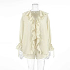 Tornova Women's Ruffled Spring Shorts & V-Neck Set