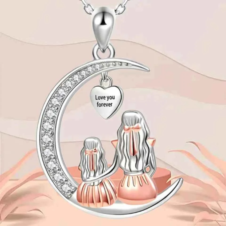 Forever Love Heart & Moon Necklace for Mom & Daughter