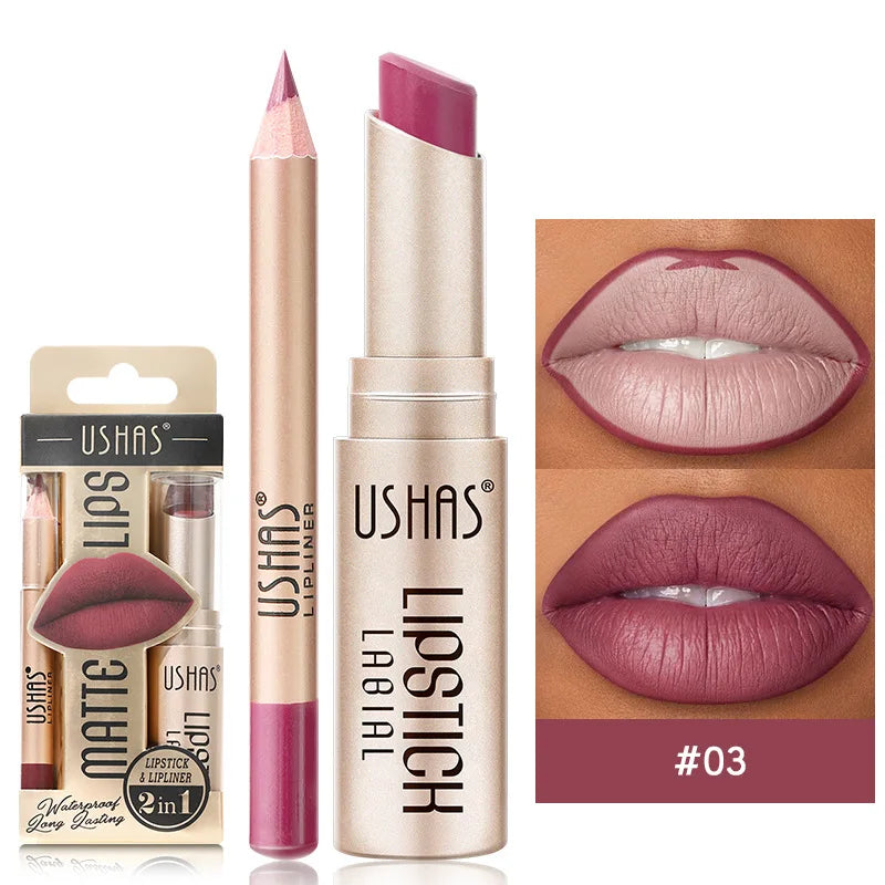 Elevate Your Look: USHAS 12-Color Lipstick & Liner Duo