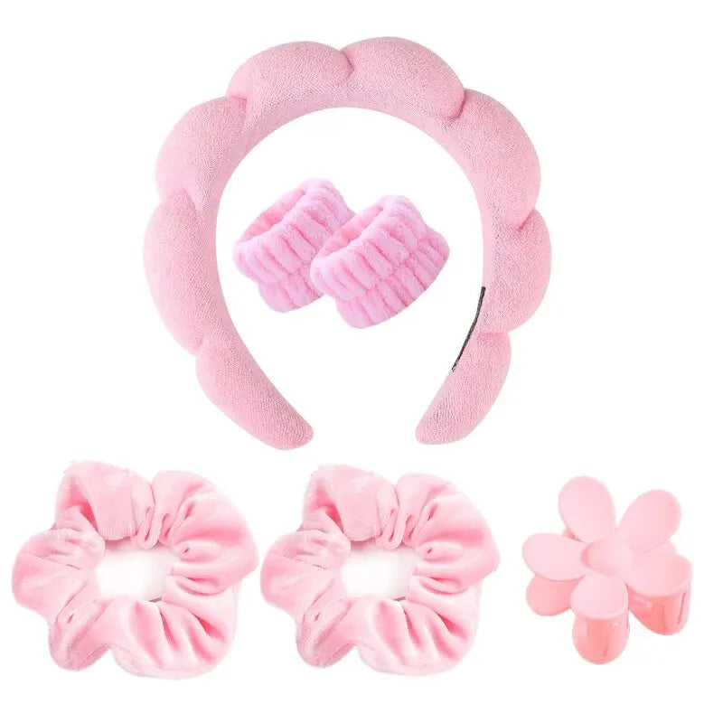Stylish Microfiber Wristbands & Spa Bubble Headband Set