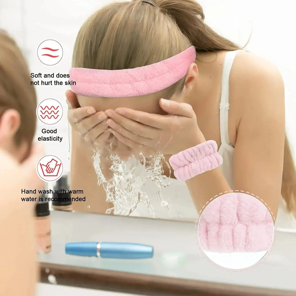 Stylish Microfiber Wristbands & Spa Bubble Headband Set