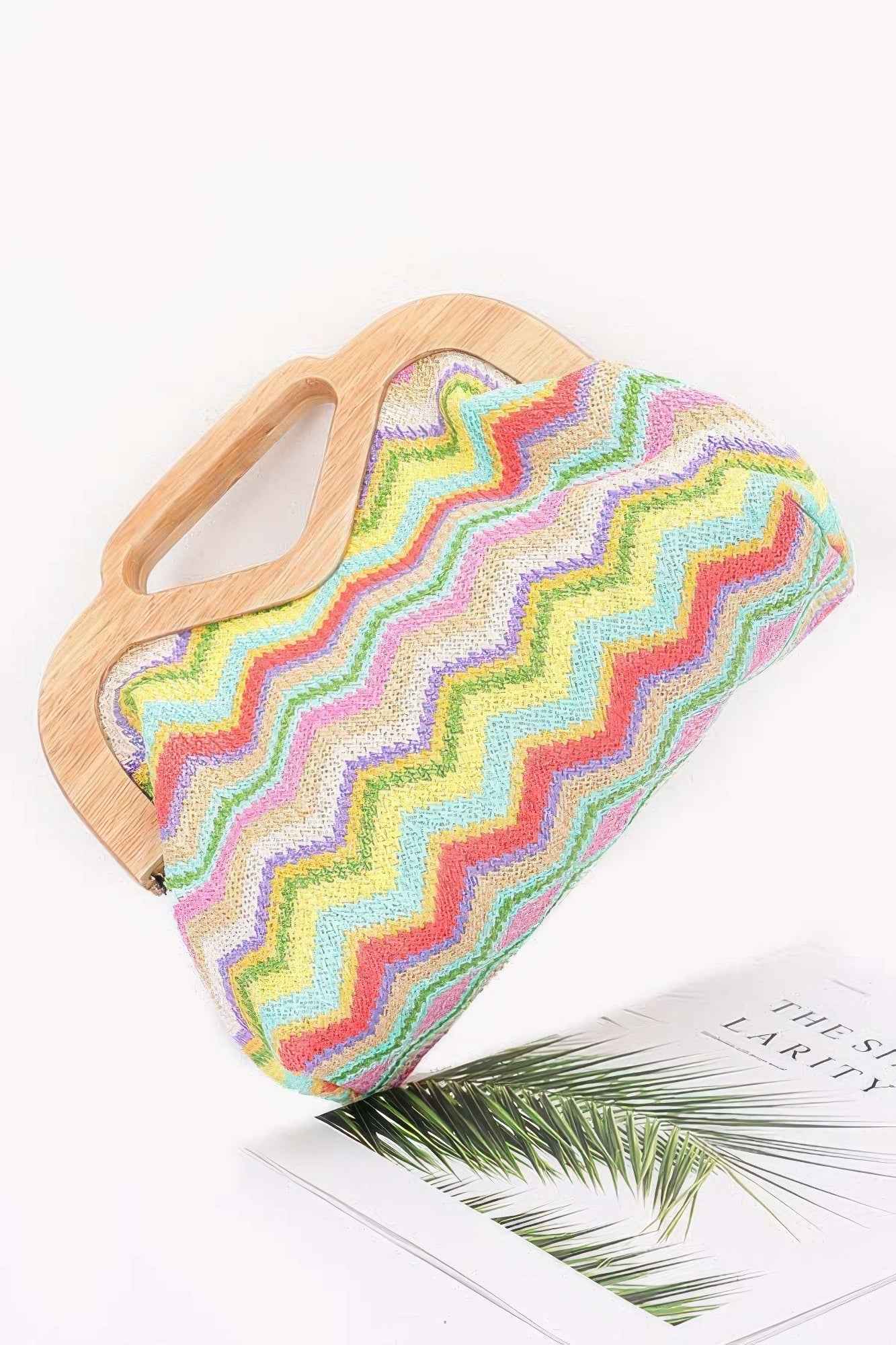 Faux Straw Wood Frame Clutch