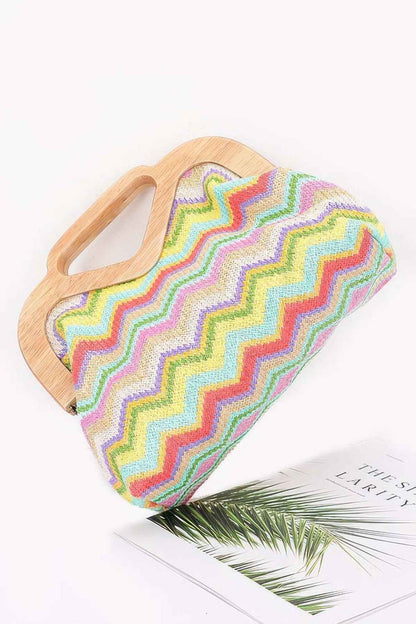 Faux Straw Wood Frame Clutch
