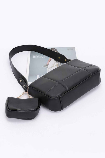 Quilted Faux Leather Shoulder Bag W/ Airpod Bag