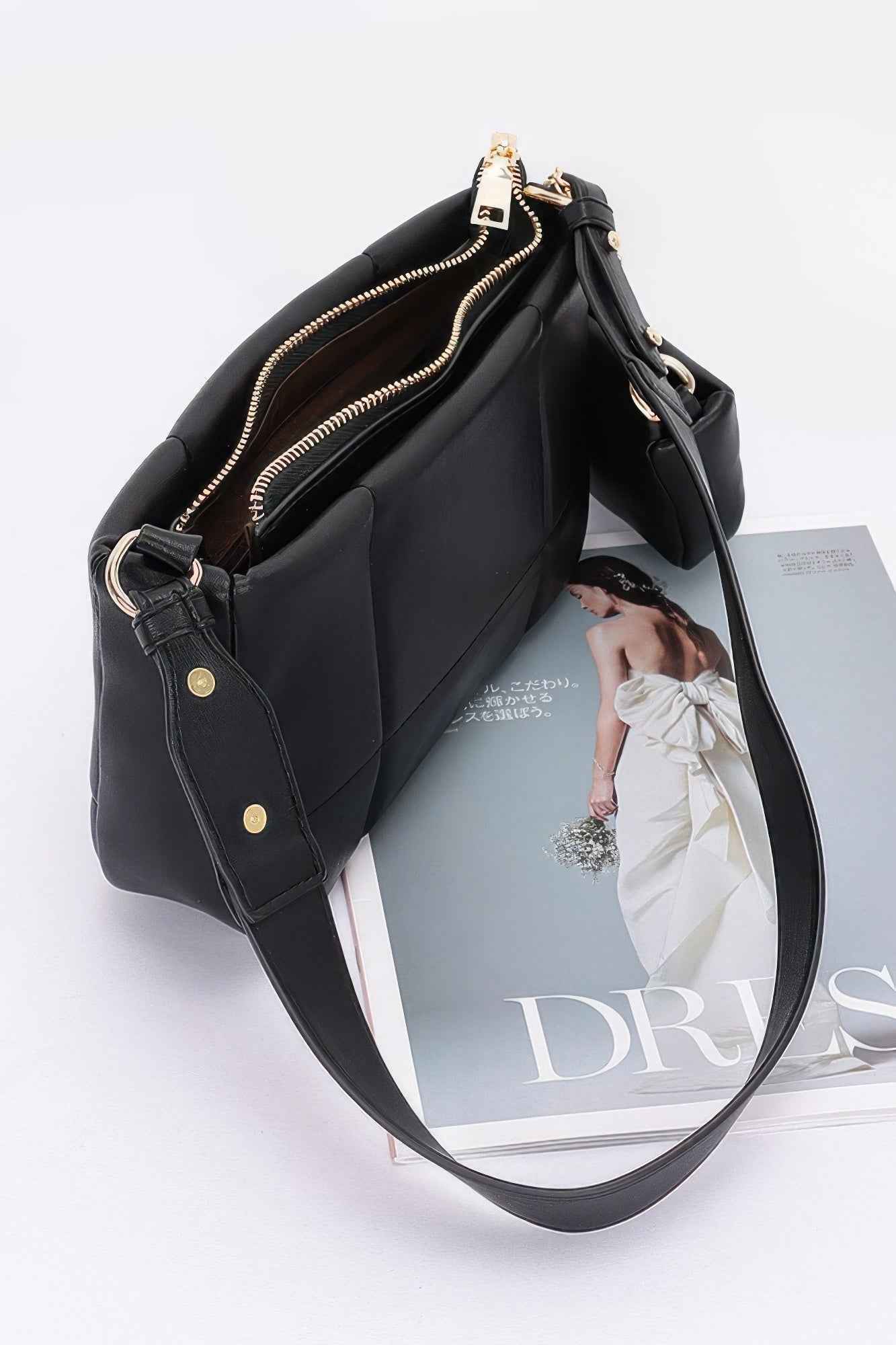 Quilted Faux Leather Shoulder Bag W/ Airpod Bag