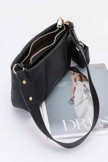 Quilted Faux Leather Shoulder Bag W/ Airpod Bag