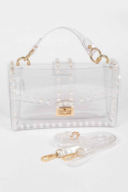 Transparent Clutch W/faux Pearl