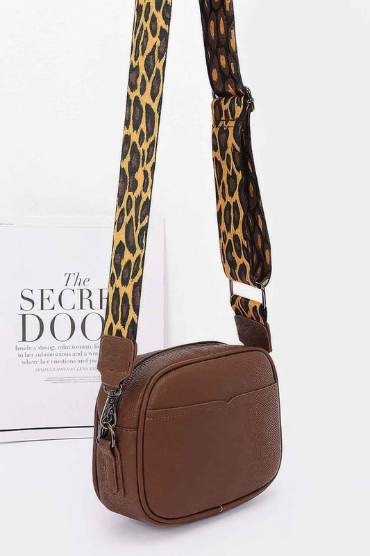 Faux Leather Camera Bag W/leopard Strap