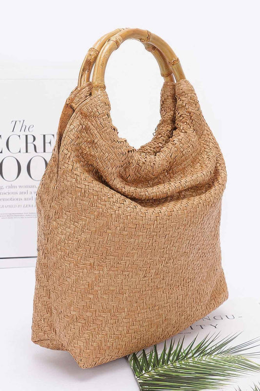 Faux Straw Bamboo Handle Handbag