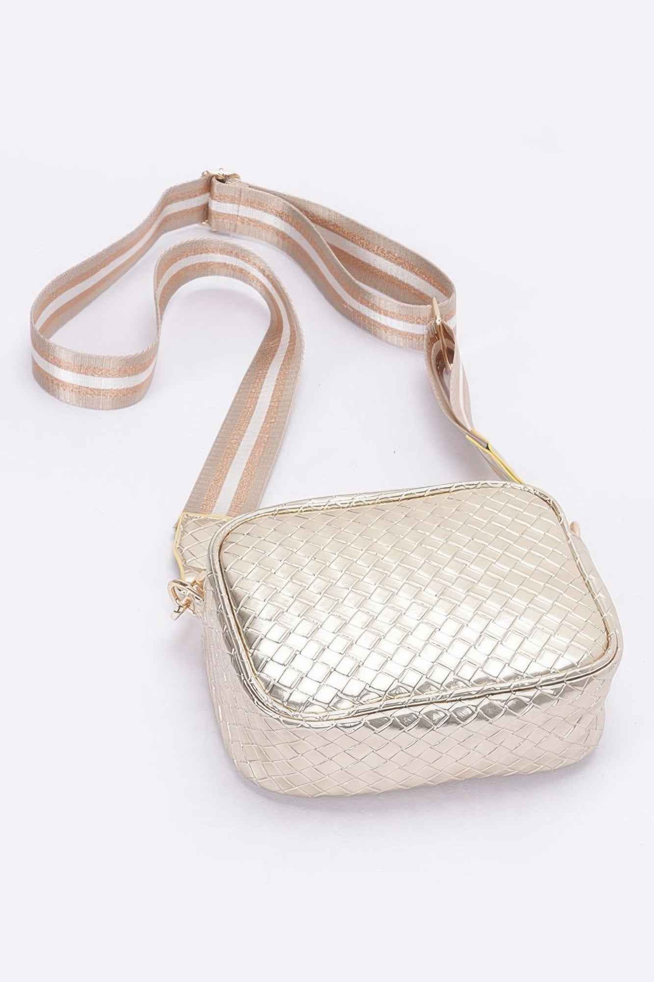 Metallic Embossed Faux Leather Camera Bag W/strap