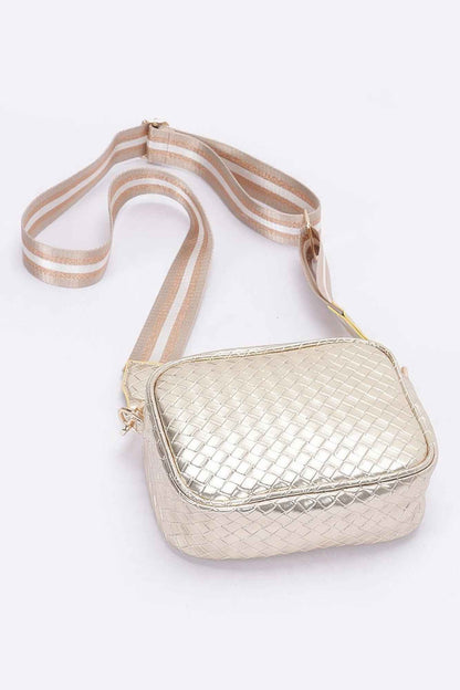 Metallic Embossed Faux Leather Camera Bag W/strap