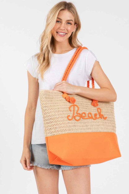 Color Sewn Rope Beach Letter And Strap Crochet Fabric Tote
