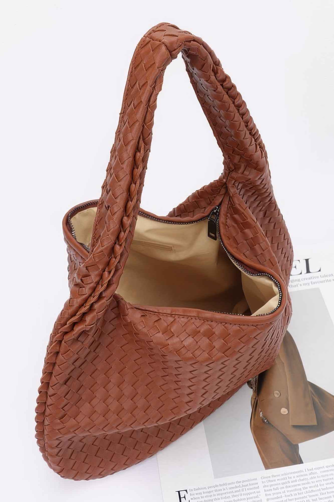 Faux Leather Braided Shoulder Bag