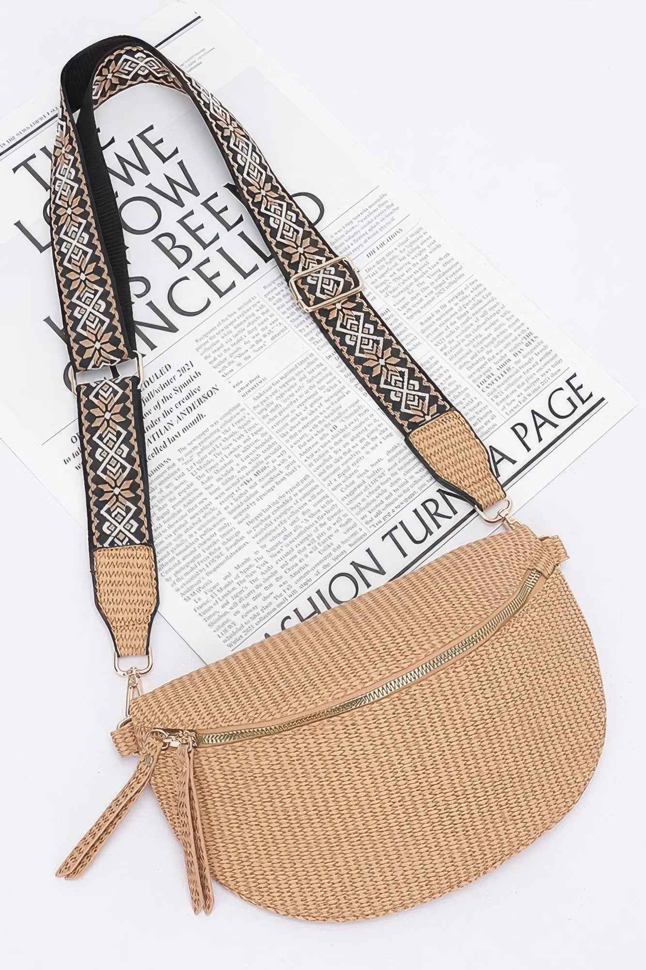 Faux Leather Fanny Pack W/ Multi Color Strap