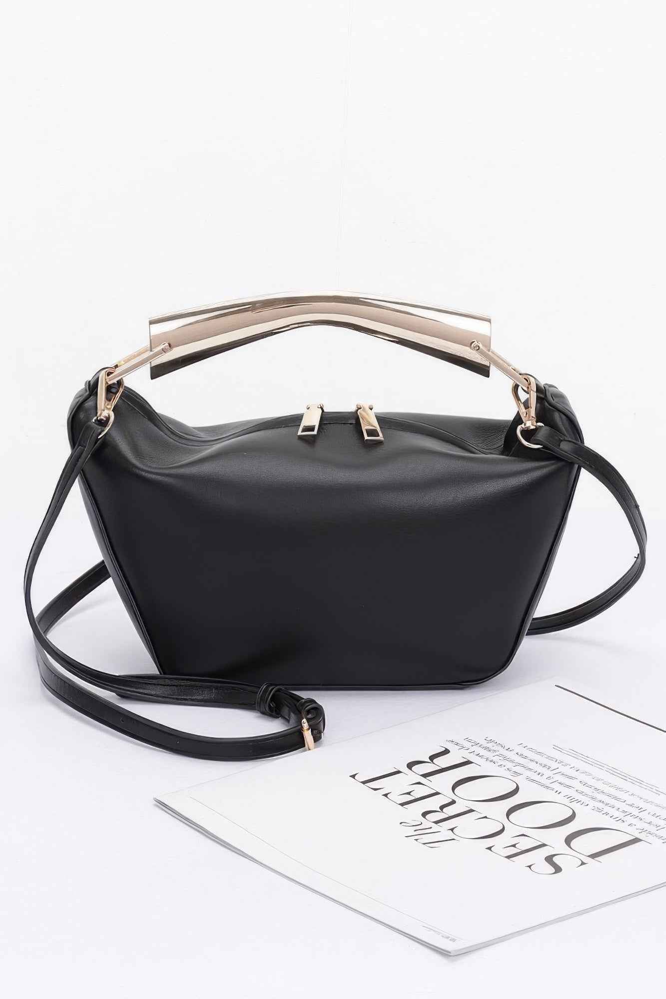 Faux Leather Metal Handle Bag