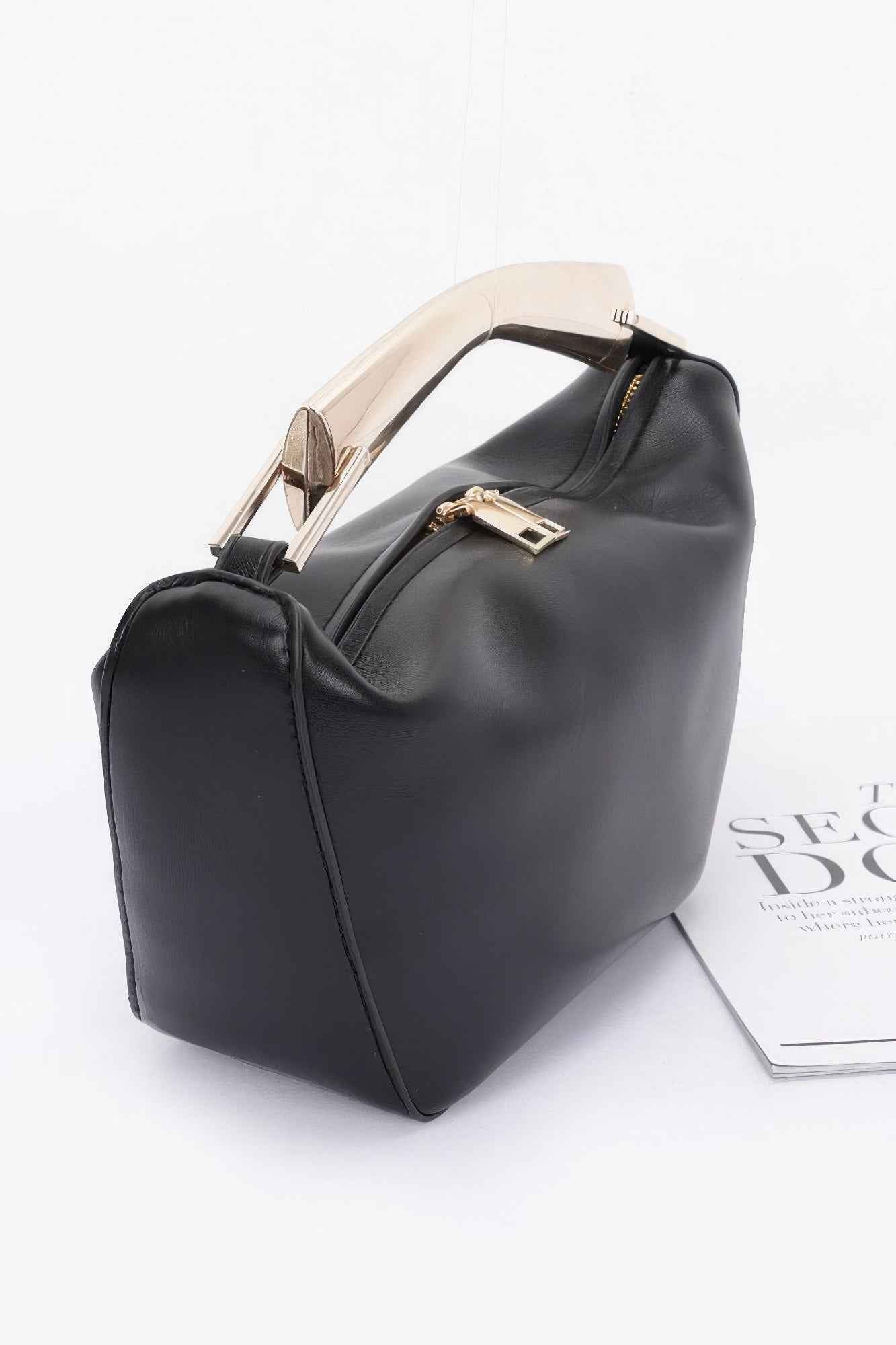 Faux Leather Metal Handle Bag