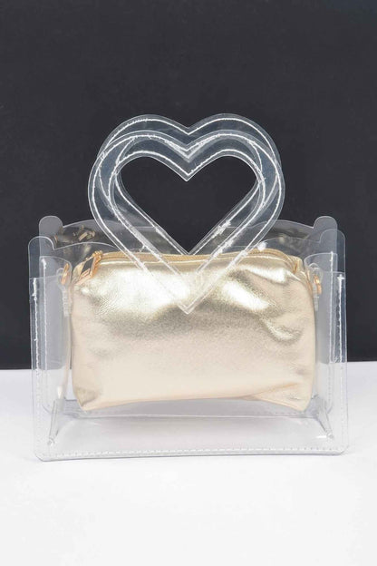 Transparent Heart Shape Handle Clutch W/pouch